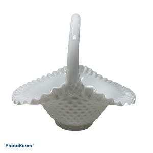 Vintage FENTON Milk Glass Hobnail Basket